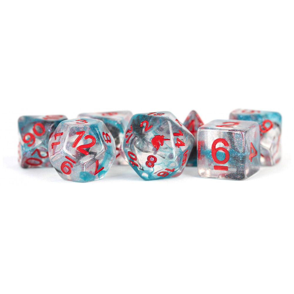 14pc Fanroll by Metallic Unicorn Resin Polyhedral RPG Tabletop Dice Set - Battle Wounds