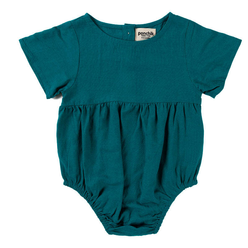 Ponchik Linen Romper Peacock Size 6-12m