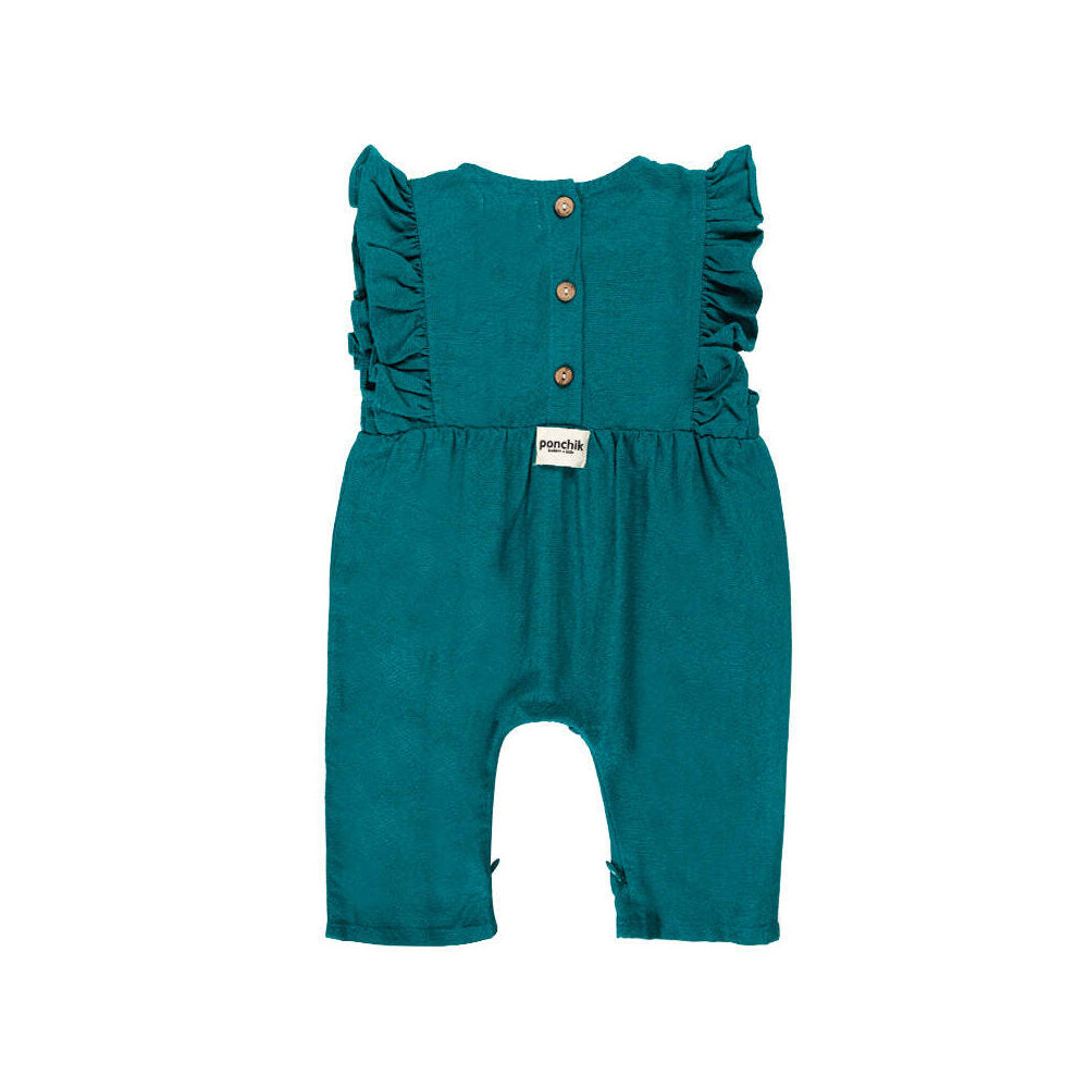 Ponchik Linen Ruffle Overalls Peacock Size 12-18m