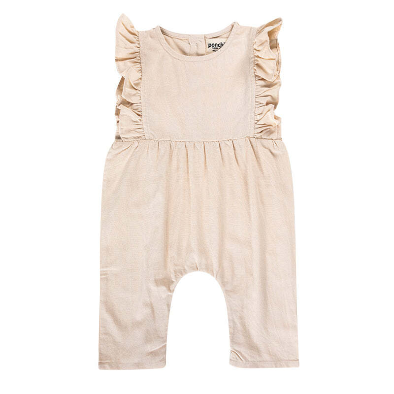 Ponchik Linen Ruffle Overalls Wheat Size 2y
