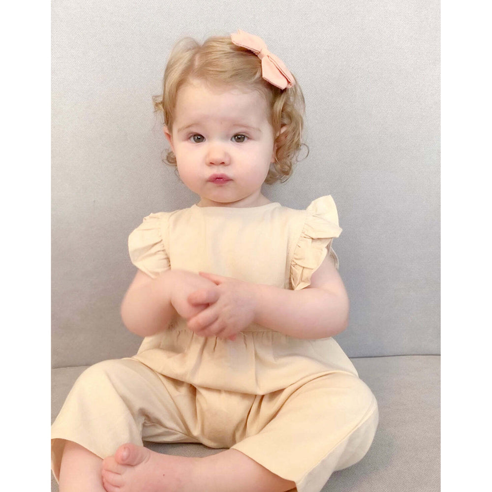 Ponchik Linen Ruffle Overalls Wheat Size 2y