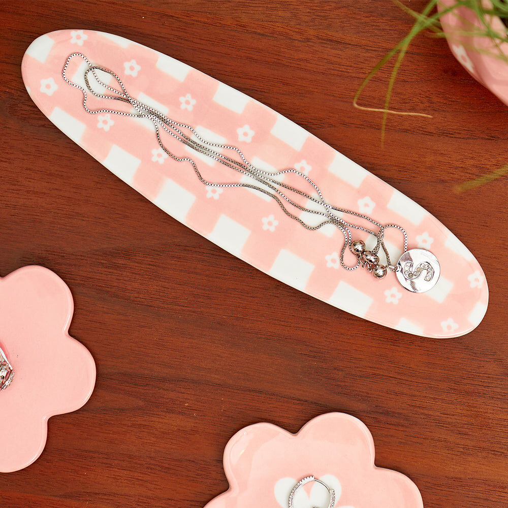 2PK Annabel Trends Ceramic Tray Daisy Home Decor Oval 8.5x15cm - Pink