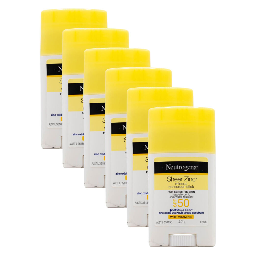 6PK Neutrogena 42g Sheer Zinc Mineral Sunscreen Stick SPF50 For Sensitive Skin