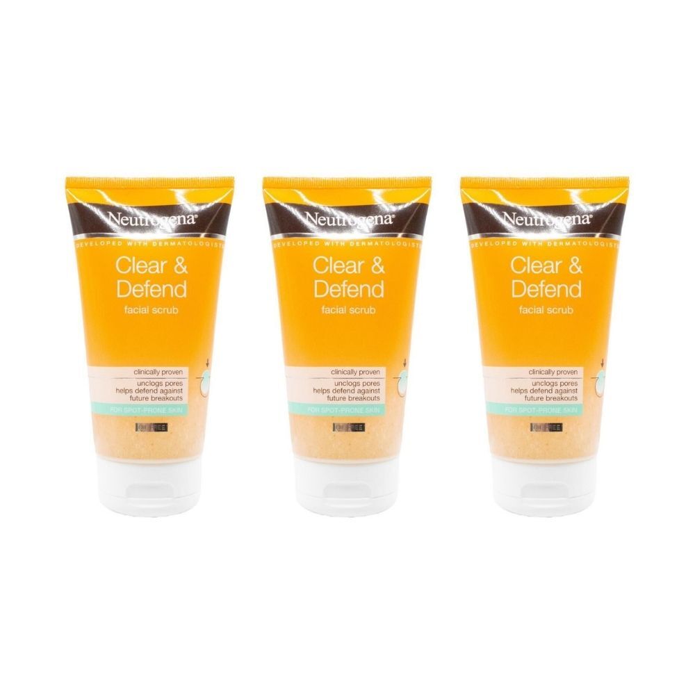 3PK Neutrogena Clear & Defend Facial Scrub Care For Spot Prone Skin 150ml