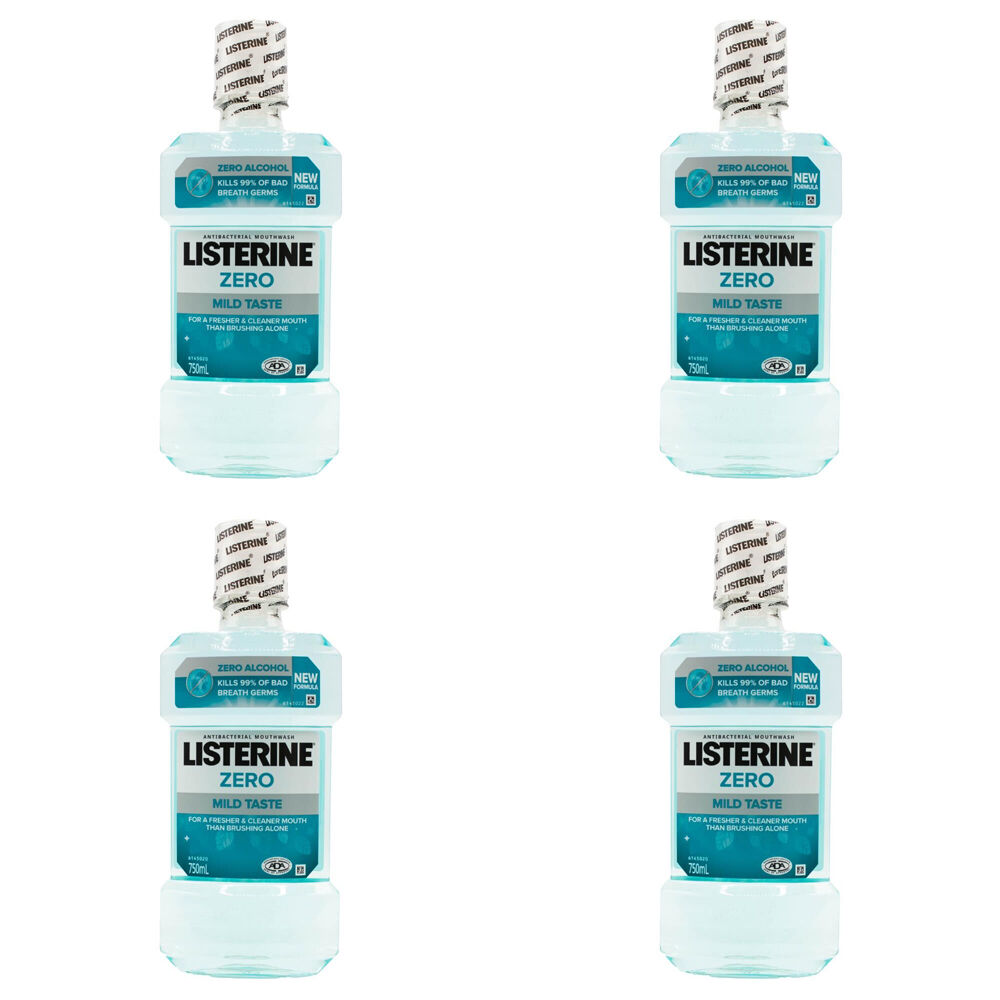 4PK Listerine Antibacterial Mouthwash Mild Taste 750ml - Zero