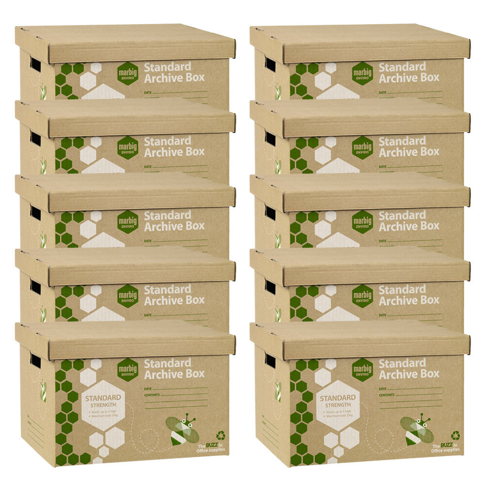 10x Marbig Standard Archive Box w/ Lid