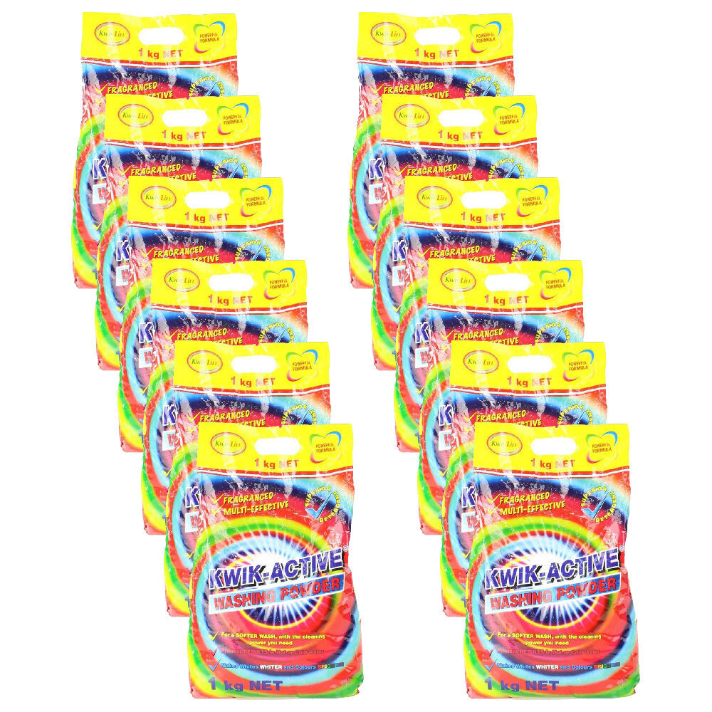 12PK Kwik Active Bag Washing Powder Stain Removal Deep Clean Formula 1kg