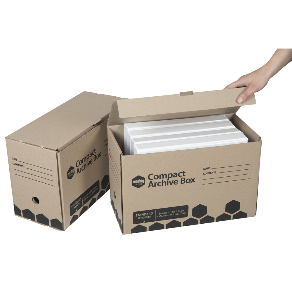 10PK Marbig Enviro Compact Archive Box/File Storage Brown 41cm