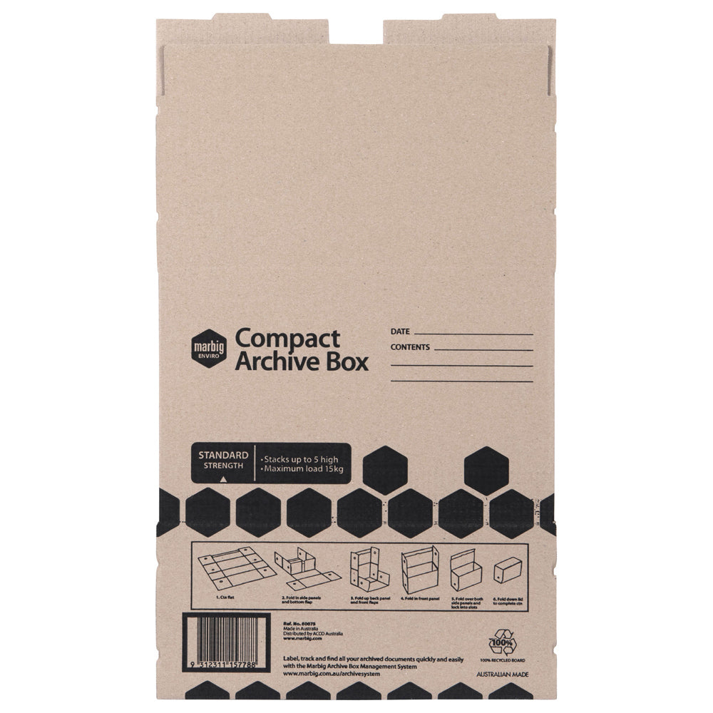 10PK Marbig Enviro Compact Archive Box/File Storage Brown 41cm