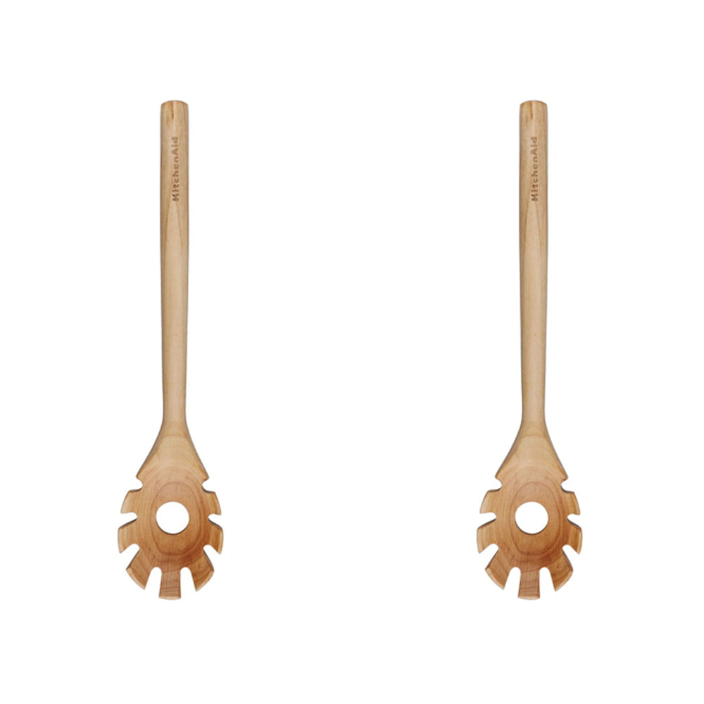 2PK KitchenAid Maple Pasta Fork Cooking Utensil 32cm - Light Wood