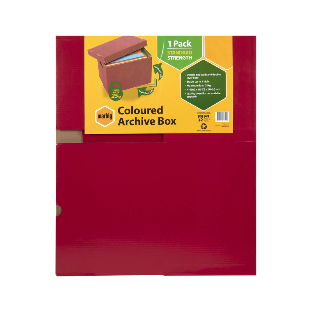 3PK Marbig 41.5cm Archive Box Document Holder w/ Lid - Berry