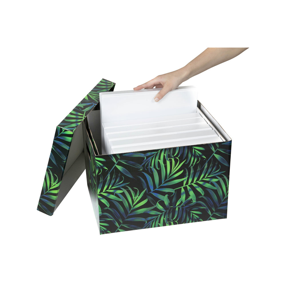 3PK Marbig Patterned 41.5cm Archive Box Document Holder w/ Lid - Night Palm