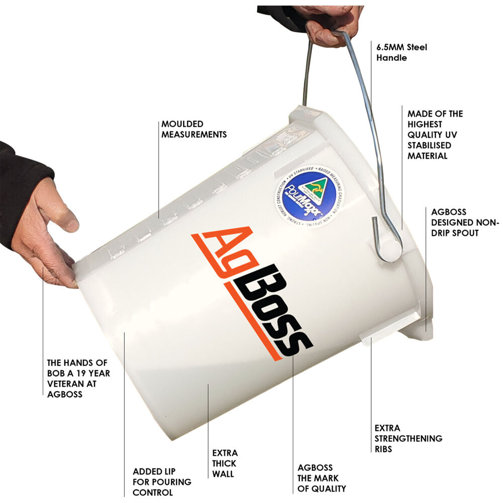 AgBoss PourMaxx Durable Industrial Bucket With Logo 25L White
