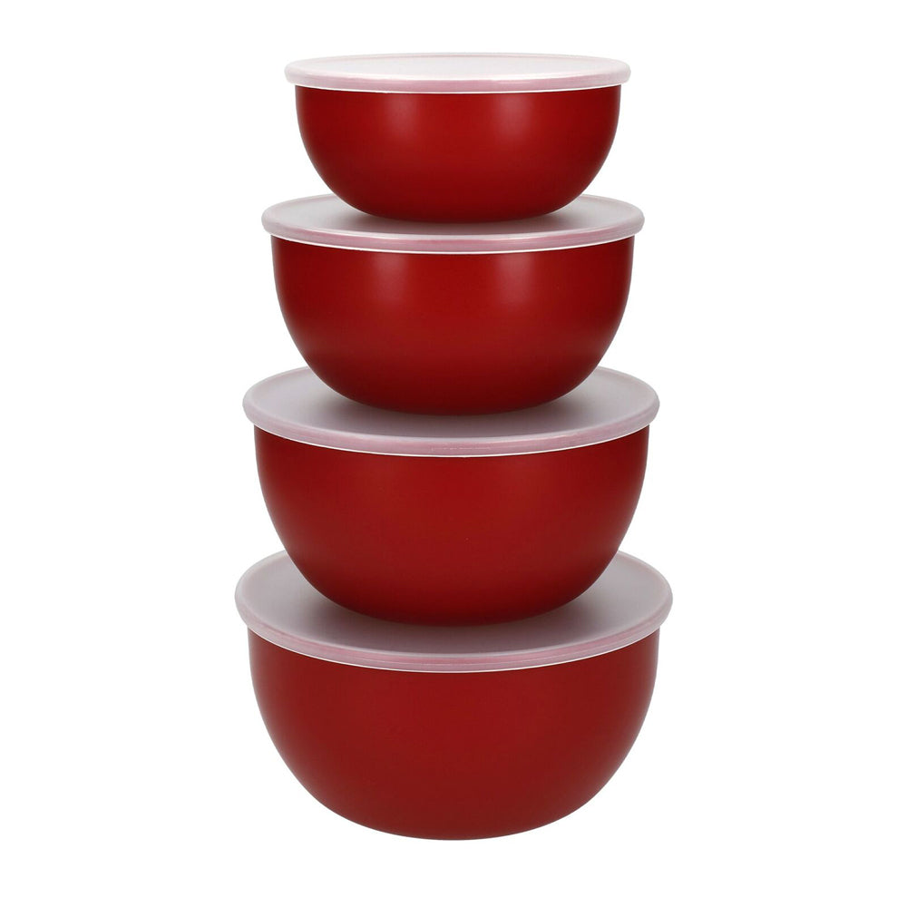 2x 4pc KitchenAid Plastic Mixing Prep Bowls w/Lids - Emp Red