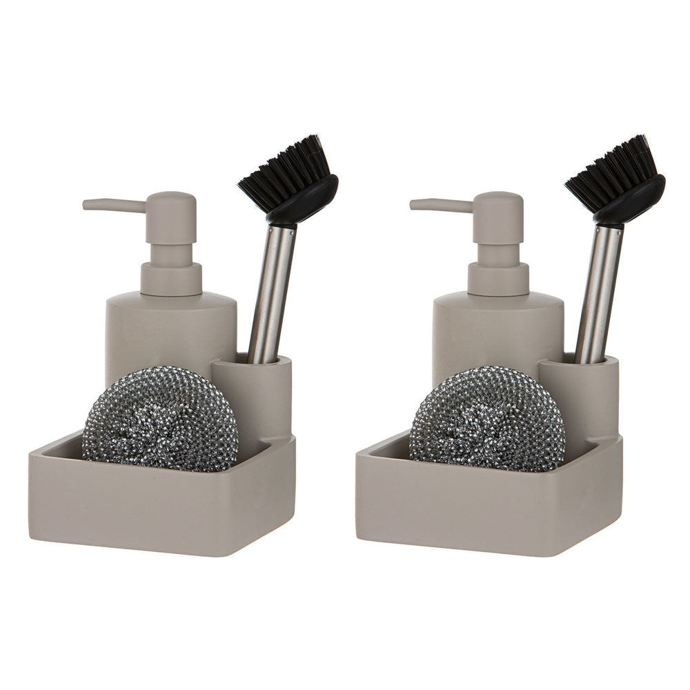 2x 3pc Ladelle Essentials Kitchen Cleaning Set Pump/Brush/Scourer Stone