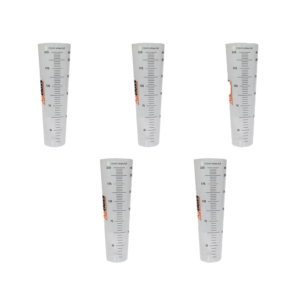 5PK AgBoss PourMaxx Chemical Resistant Measuring Cylinder With Logo 250ml Clear;