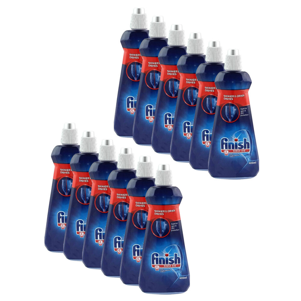 12PK Finish Shine & Dry Dishwasher Regular Liquid Rinse Aid 400ml Blue