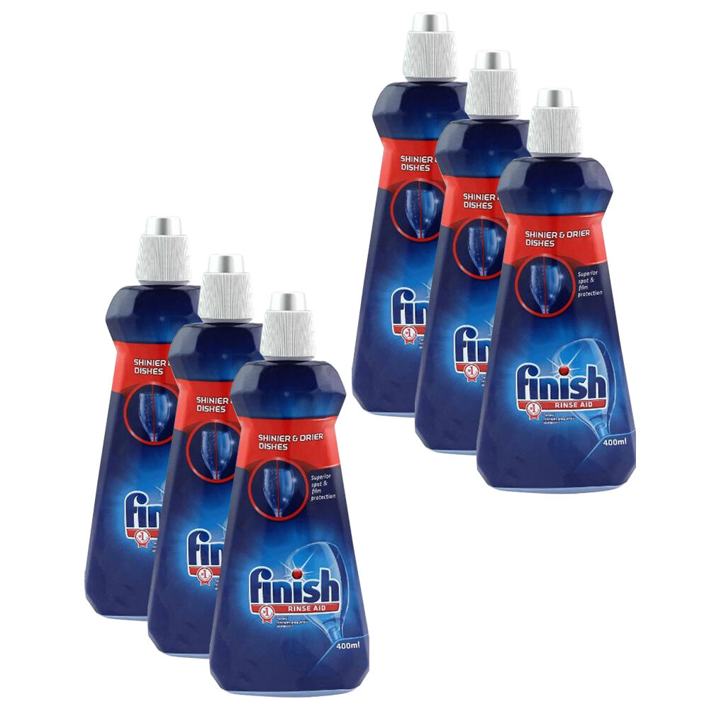 6PK Finish Shine & Dry Dishwasher Regular Liquid Rinse Aid 400ml - Blue