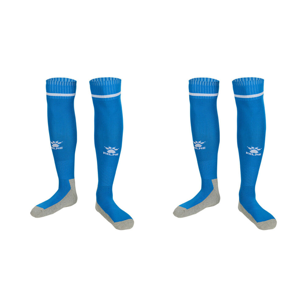 2PK Kelme Sport Kids Full Length Football Soccer Socks Size US1-5 Sea Blue/White