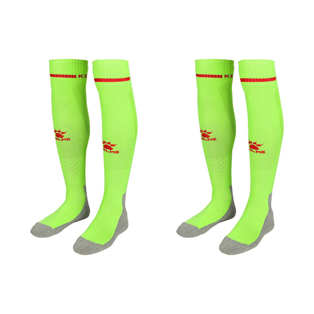 2PK Kelme Sport Full Length Football Soccer Socks Size US6-11 Neon Green/Red