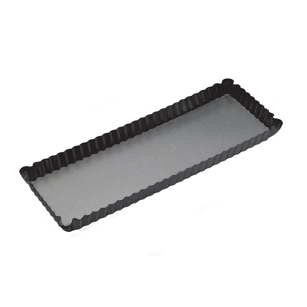 2x Mastercraft 36x13cm Loose Base Non-Stick Rectangle Flan Quiche Pan - Black