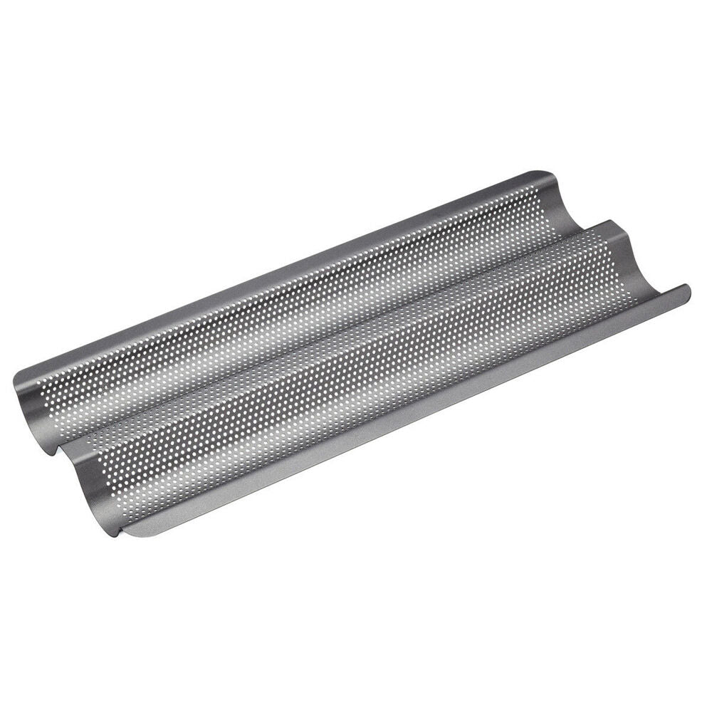 2x Mastercraft Crusty Bake 39x16cm Non-Stick Baguette Tray - Grey