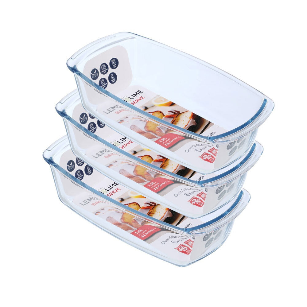 3PK Lemon & Lime Yorkshire Glass Bakeware Loaf 1.5L 27X14X7cm