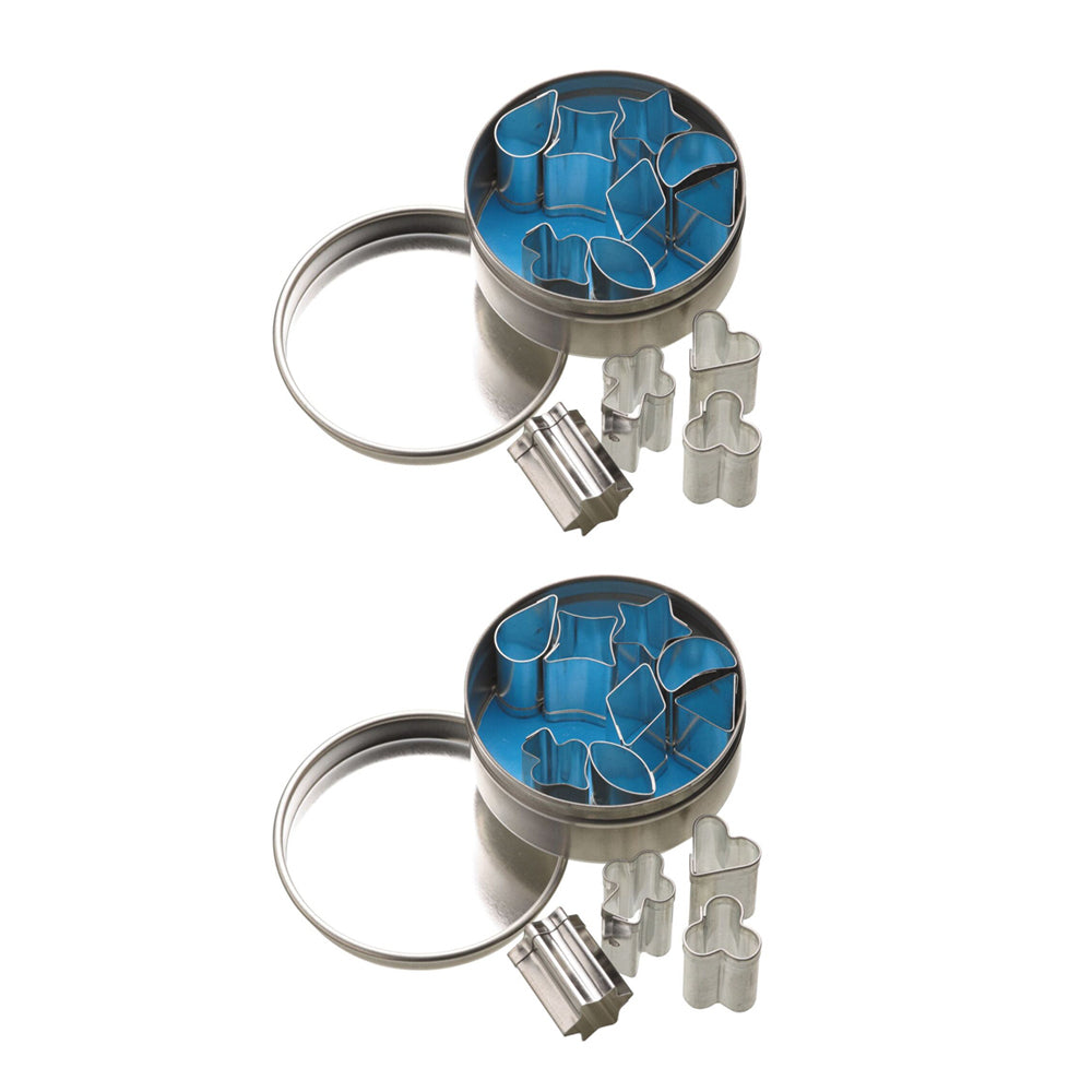 2x 12pc Mastercraft Mini Cookie/Biscuit Metal Cutters In Tin Set - Silver