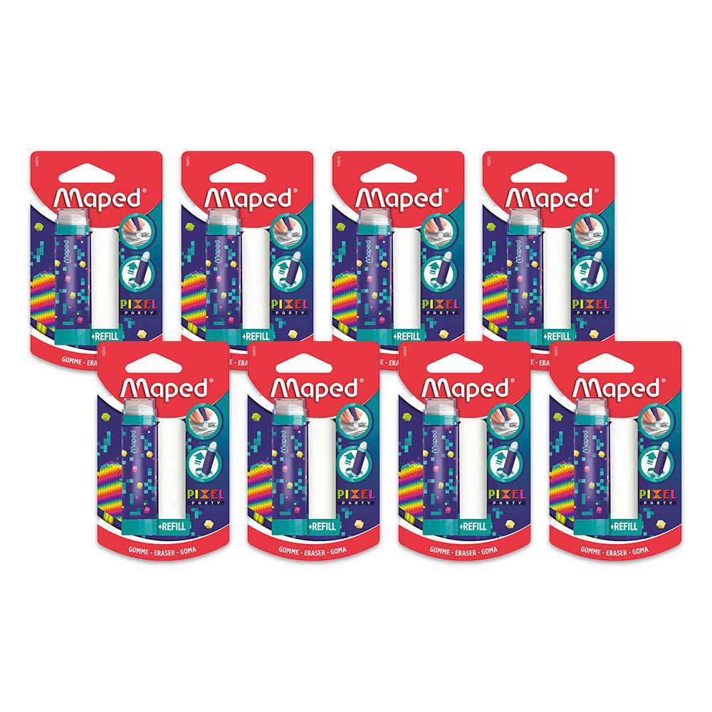 8PK Maped Pixel Party Rotating Tube Eraser with Refill