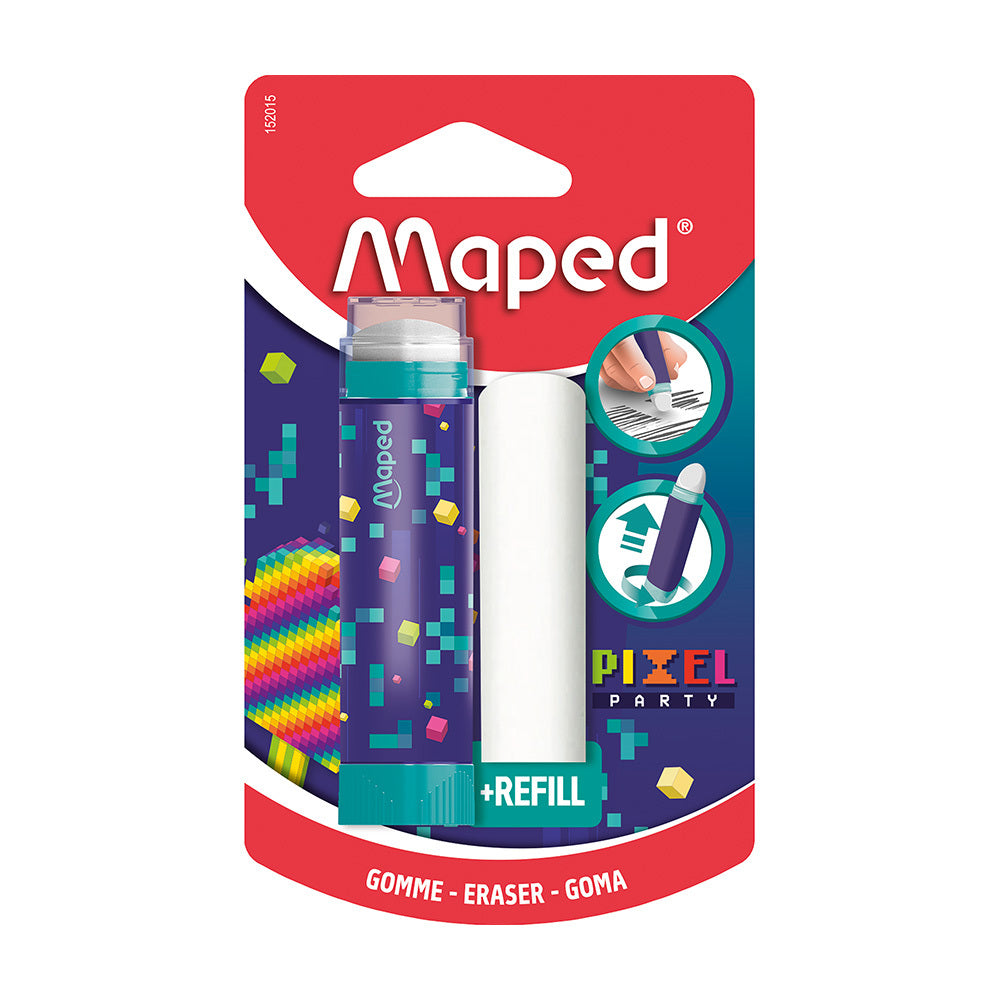 8PK Maped Pixel Party Rotating Tube Eraser with Refill