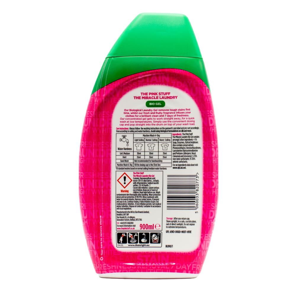 2PK The Pink Stuff 900ml Laundry Gel Miracle Laundry Bio Stain Remover Clean