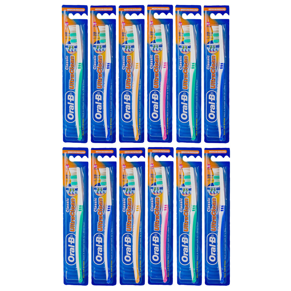 12PK Oral B Ultra Clean Toothbrush Assorted Medium Dental Care