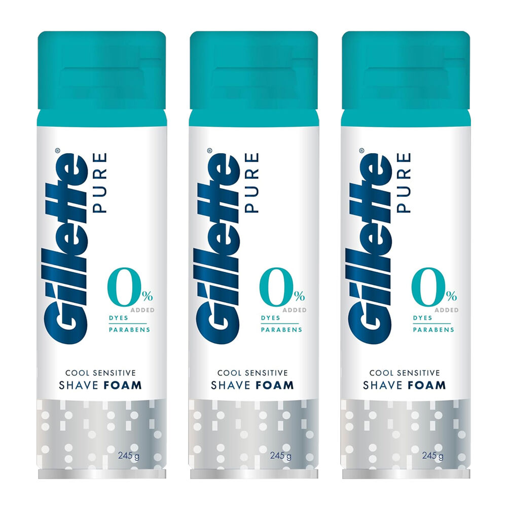 3PK Gillette Pure Soothing Shave/Shaving Foam With Aloe 245g