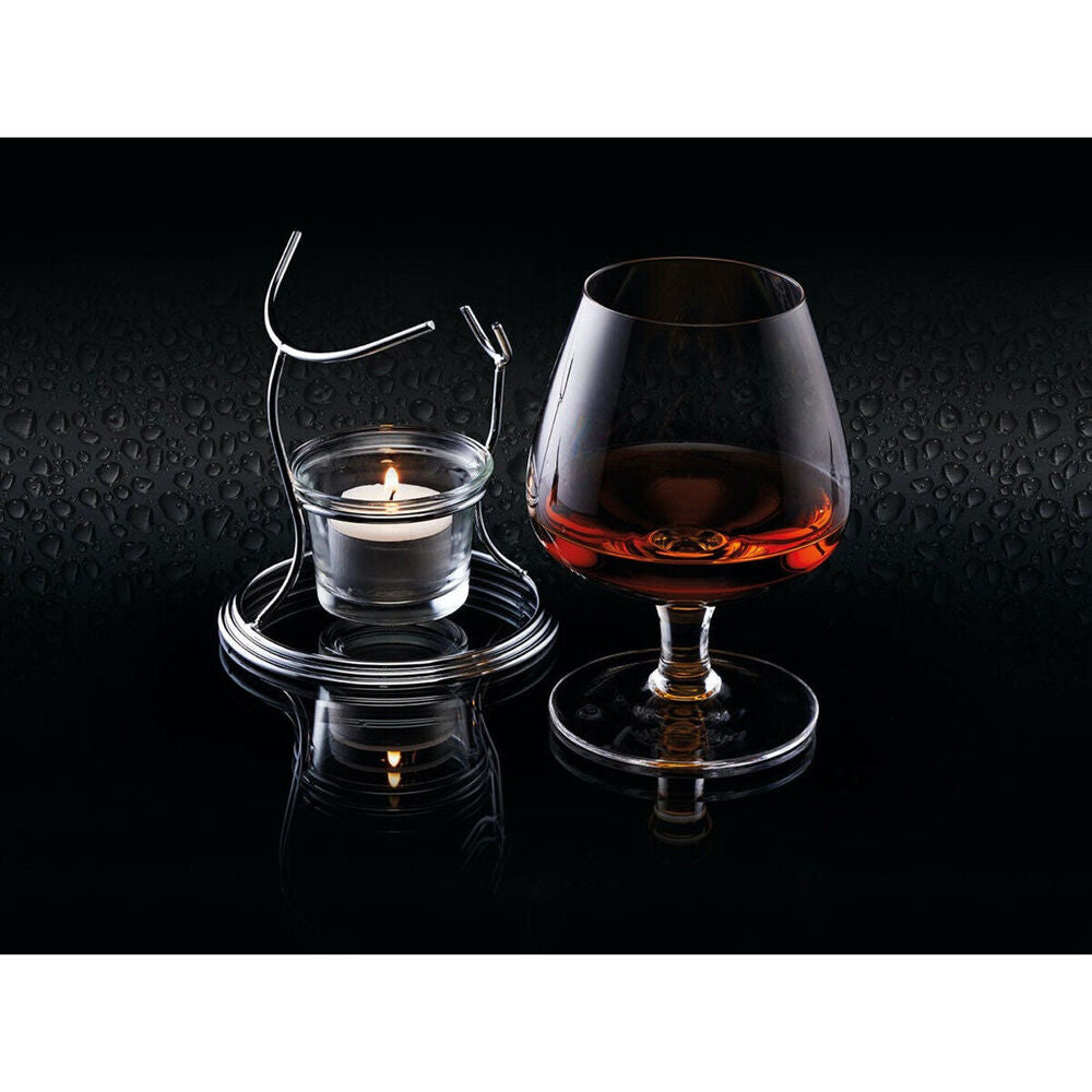 2PK BarCraft Brandy & Cognac Chrome/Glass 350ml Cup & Warmer Stand Set - Clear