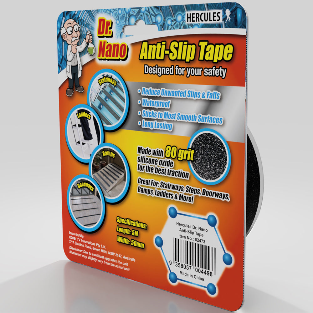 6PK Hercules Dr. Nano Anti Slip Tape Black 50mm x 5m