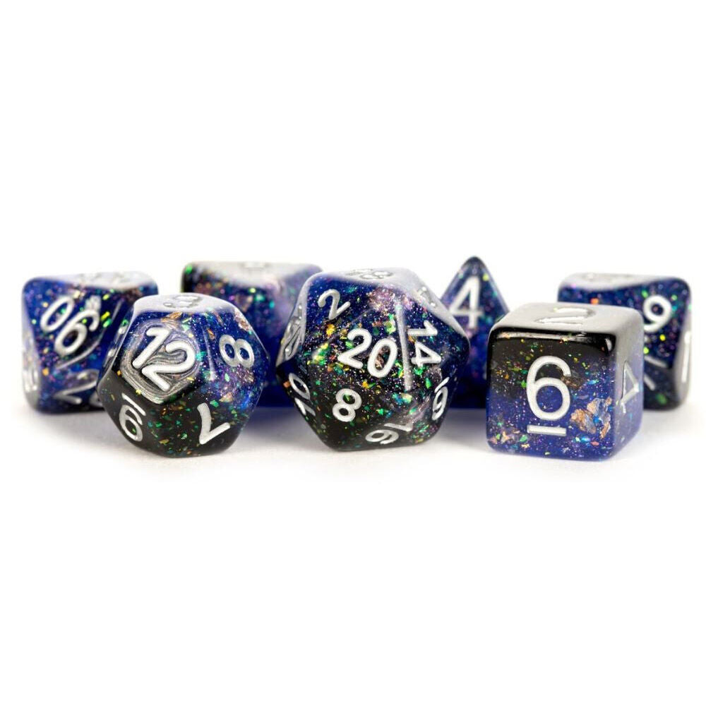 14pc Fanroll by Metallic Resin Eternal Polyhedral RPG Tabletop Dice Set 16mm - Blue/Black