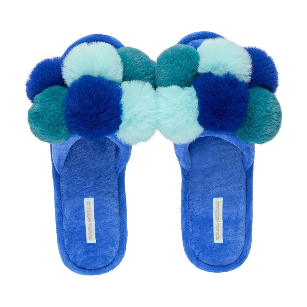 Annabel Trends Pom Pom Cosy Luxe Thongs Women's Slippers Shoes S/M Multi Blue