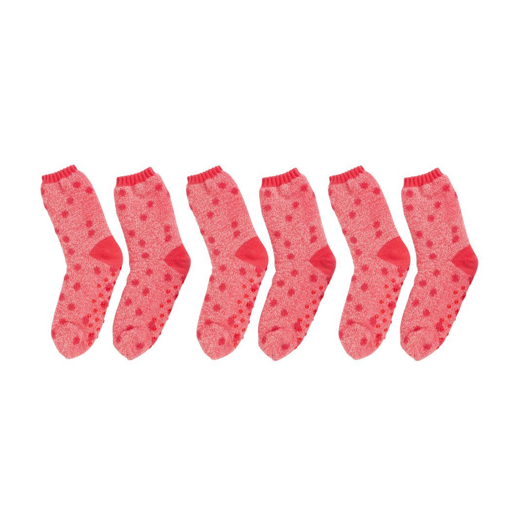 3PK Annabel Trends Spotty Lounge Night Time Comfort Socks One Size - Melon