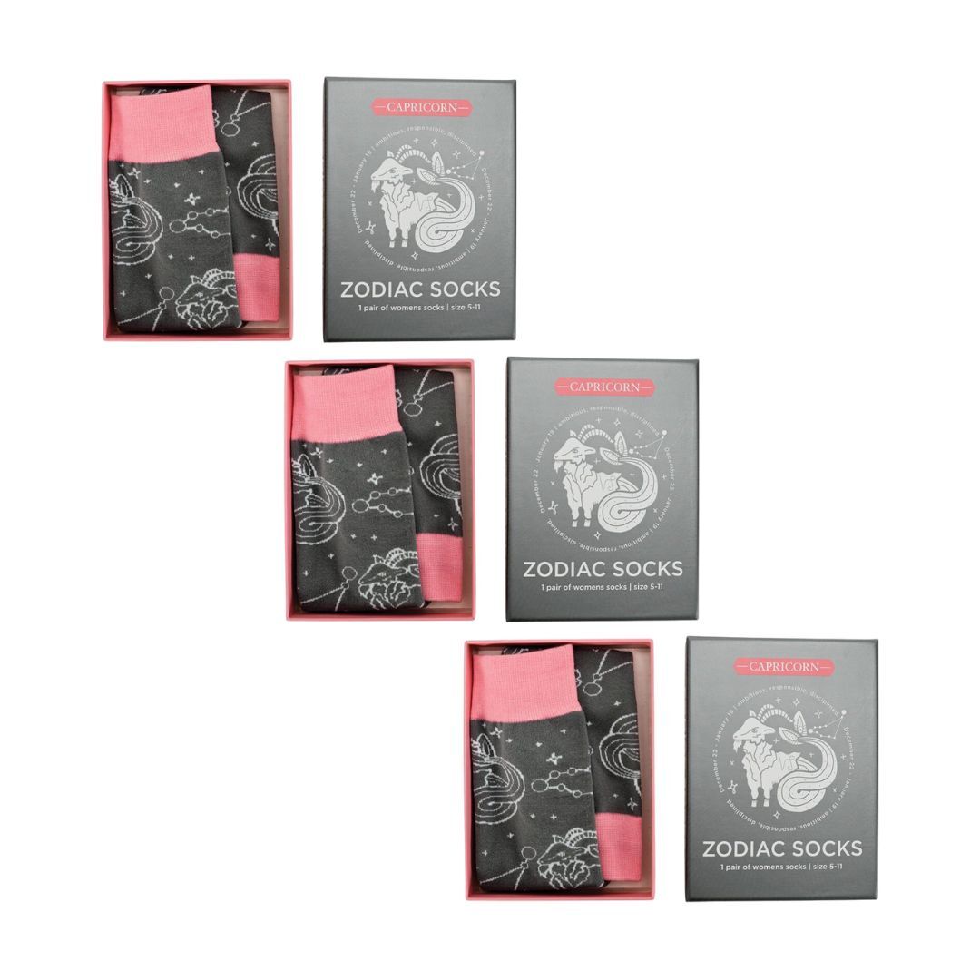 3PK Annabel Trends Boxed Novelty Socks One Size - Zodiac Capricorn