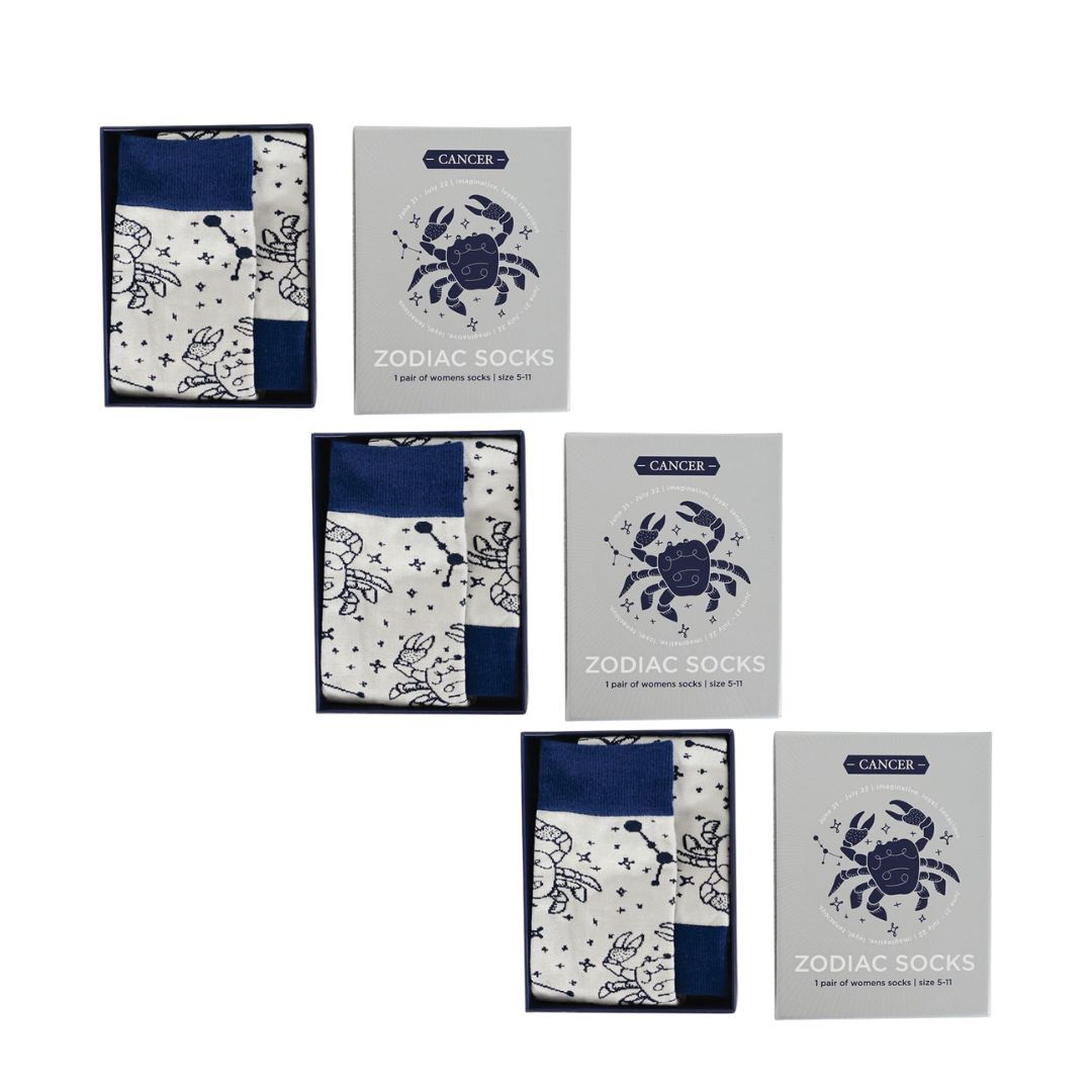 3PK Annabel Trends Boxed Novelty Socks One Size - Zodiac Cancer