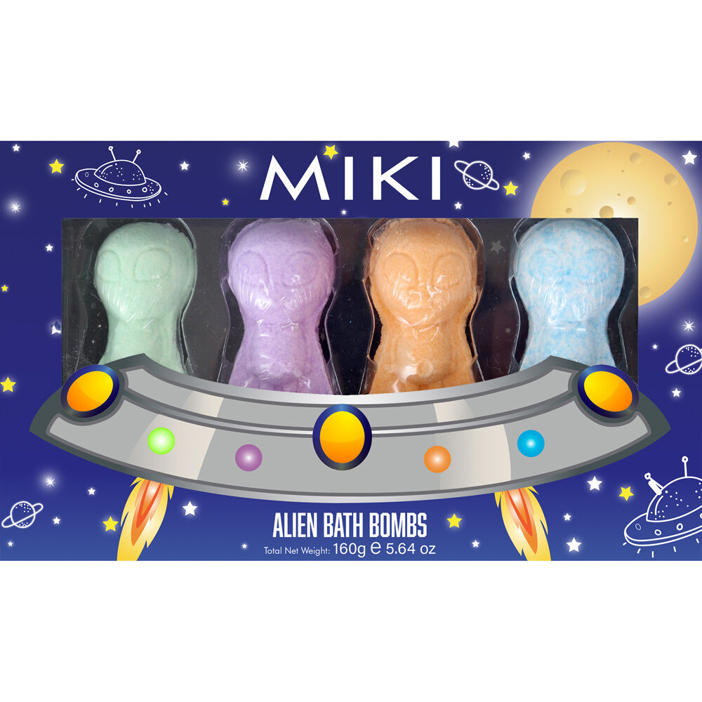 3PK Miki Alien Bath Bombs Fizzing Bath Bombs Lime Coconut, Grape, Blueberry - 3y+