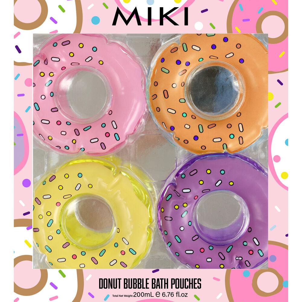 3x 4pc Miki Donut Bubble Bath Pouches In Fruity Scents - for Kids - 3y+