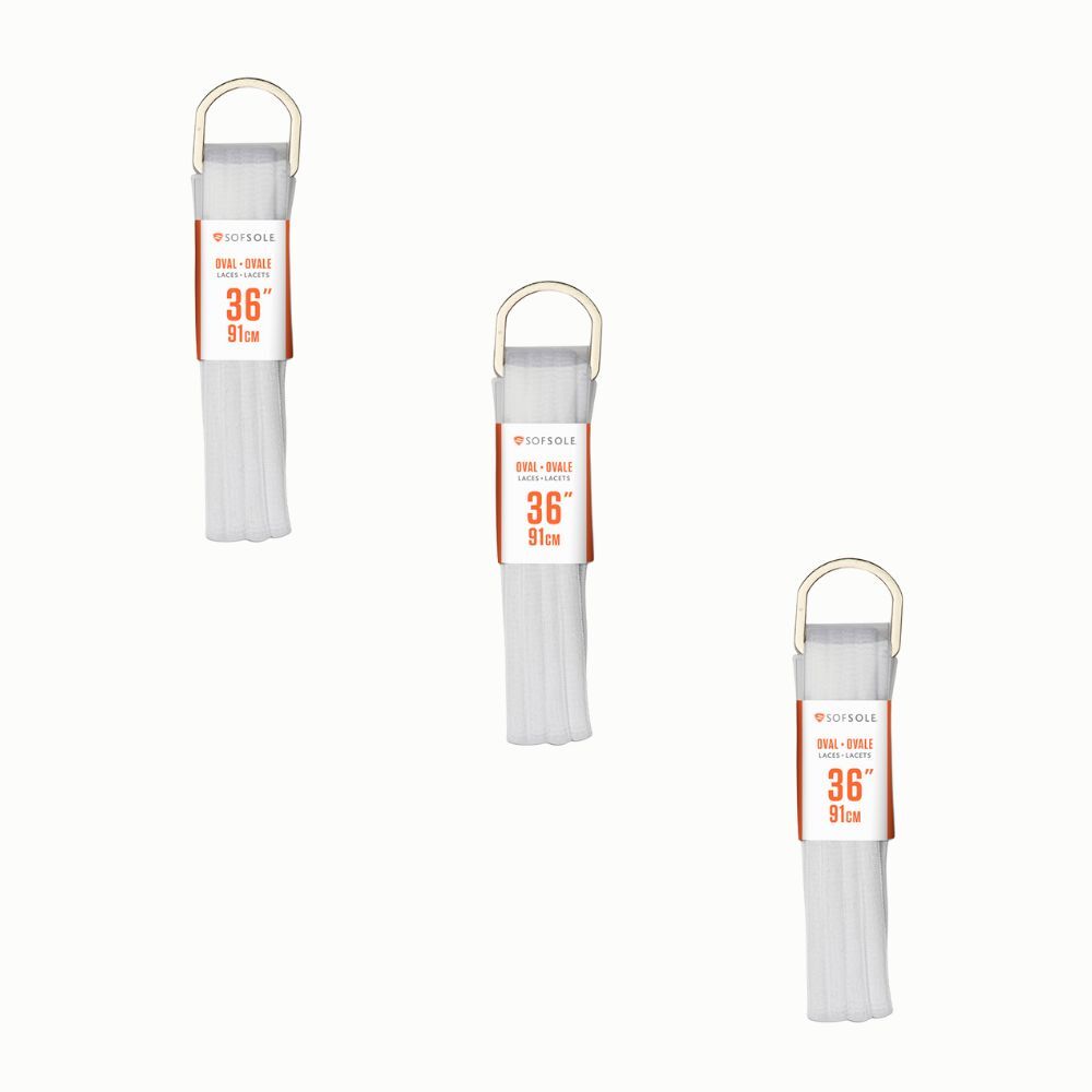 3PK SofSole Athletic Oval Sport Shoe 36" Laces - White