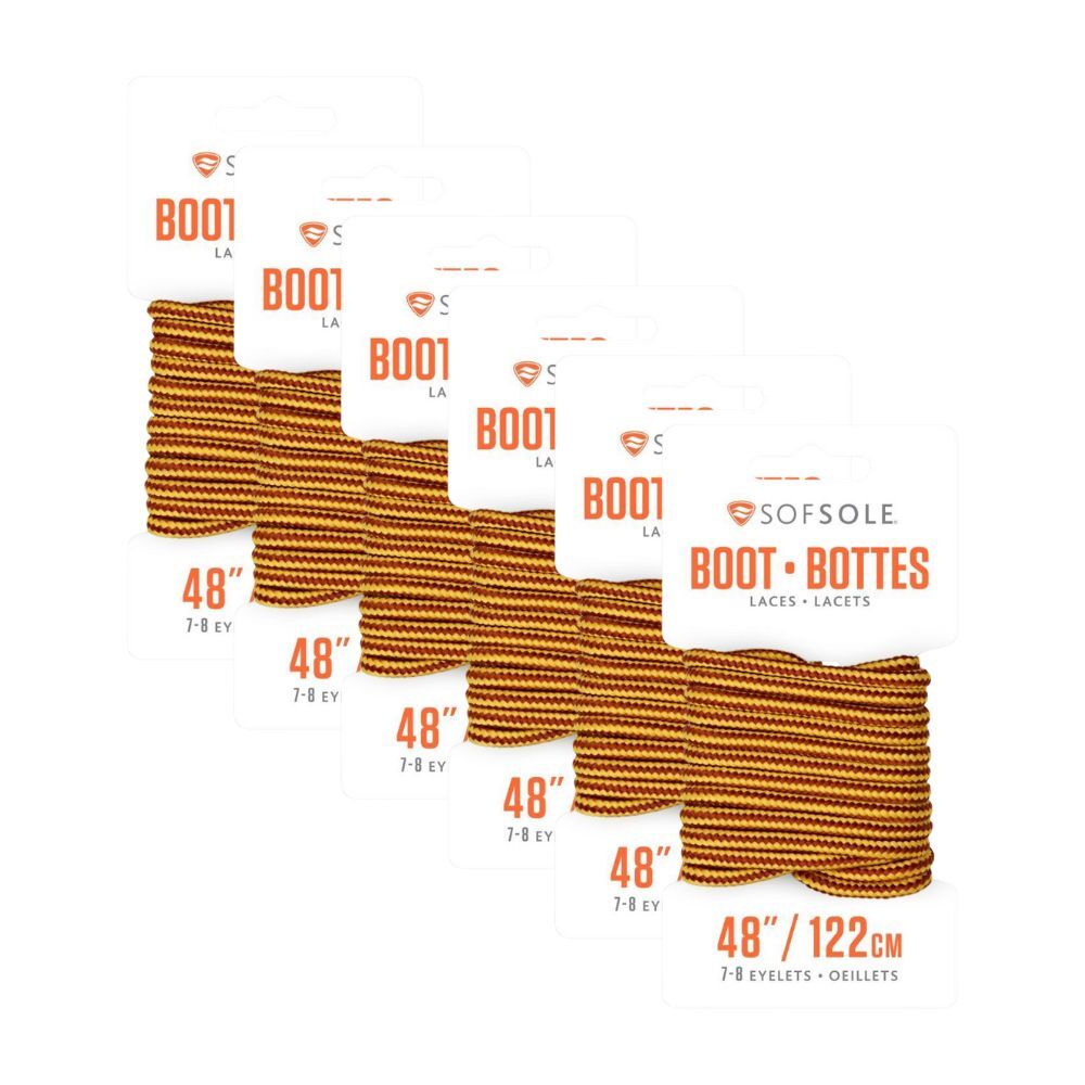 6PK Sof Sole 48" Waxed Work/Casual Boot Laces - Gold/Brown