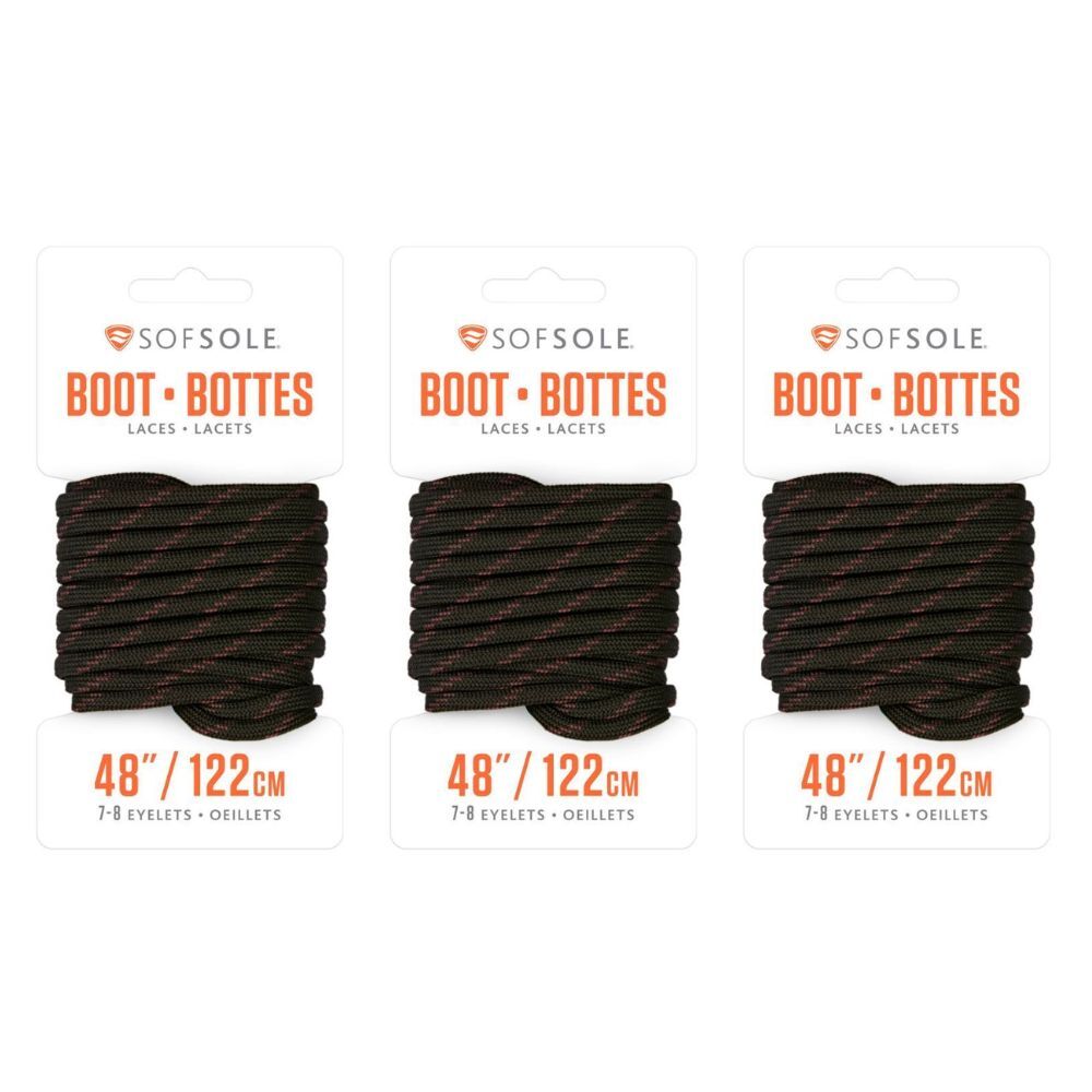 3PK Sof Sole 48in Waxed Work/Casual Boots Laces - Black/Tan
