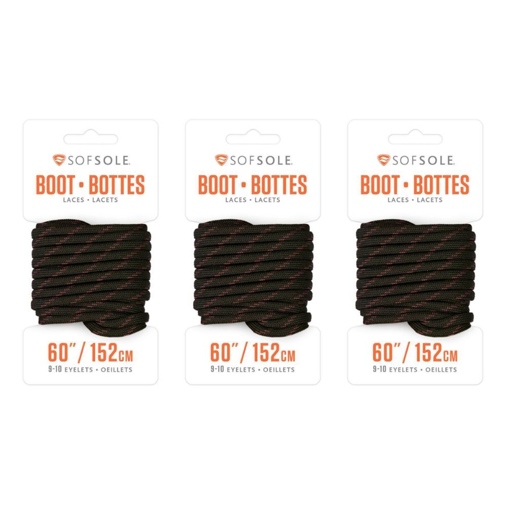 3PK Sof Sole 60in Waxed Work/Casual Boots Laces - Black/Tan