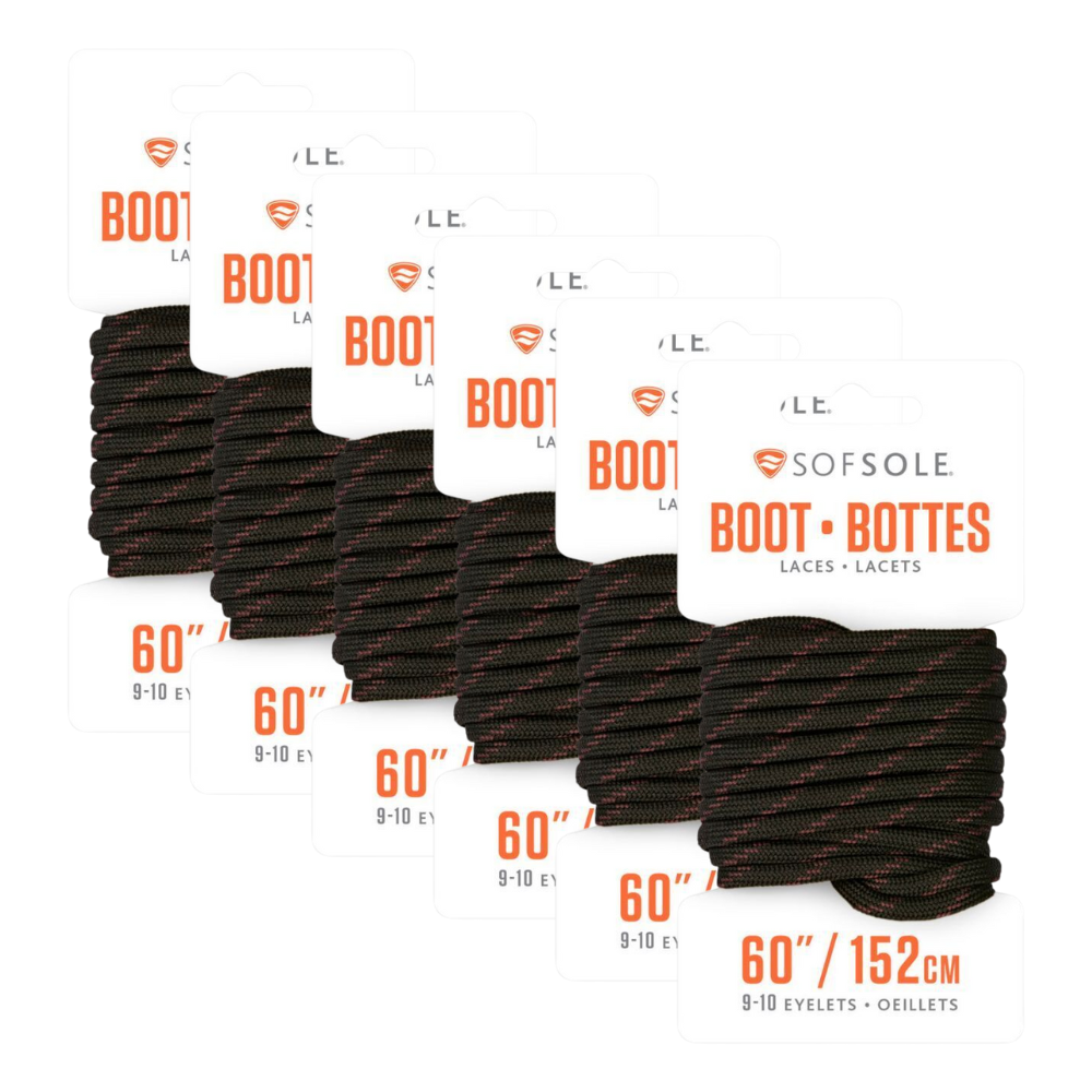 6PK Sof Sole 60in Waxed Work/Casual Boots Laces - Black/Tan