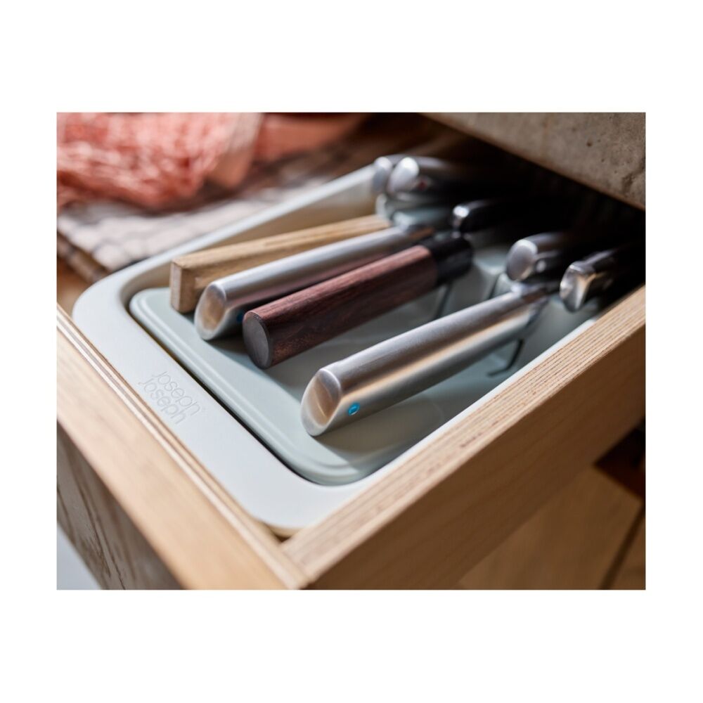 2PK Joseph Joseph 2-Tier Compact Knife Organiser Kitchen Storage Light Stone
