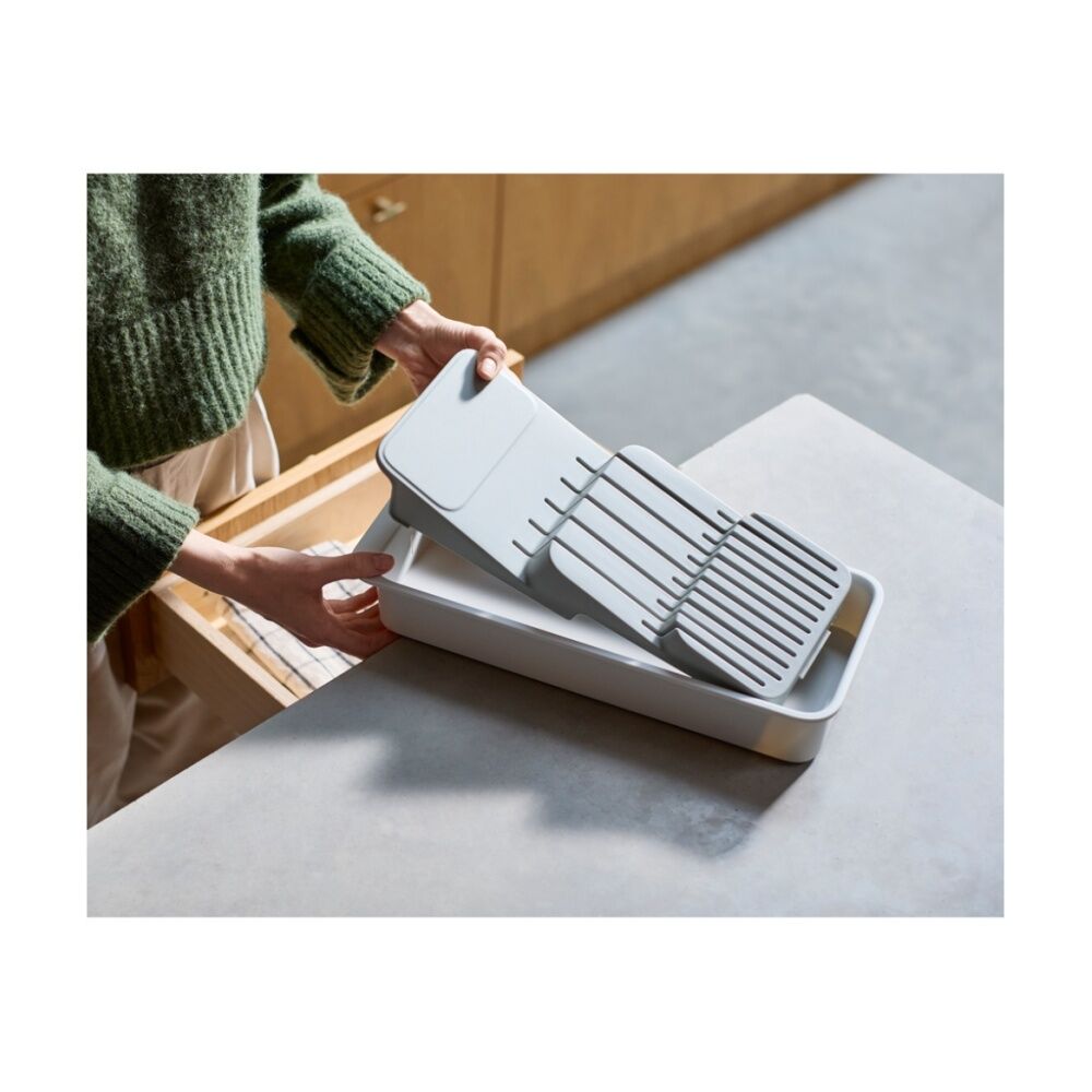 2PK Joseph Joseph 2-Tier Compact Knife Organiser Kitchen Storage Light Stone