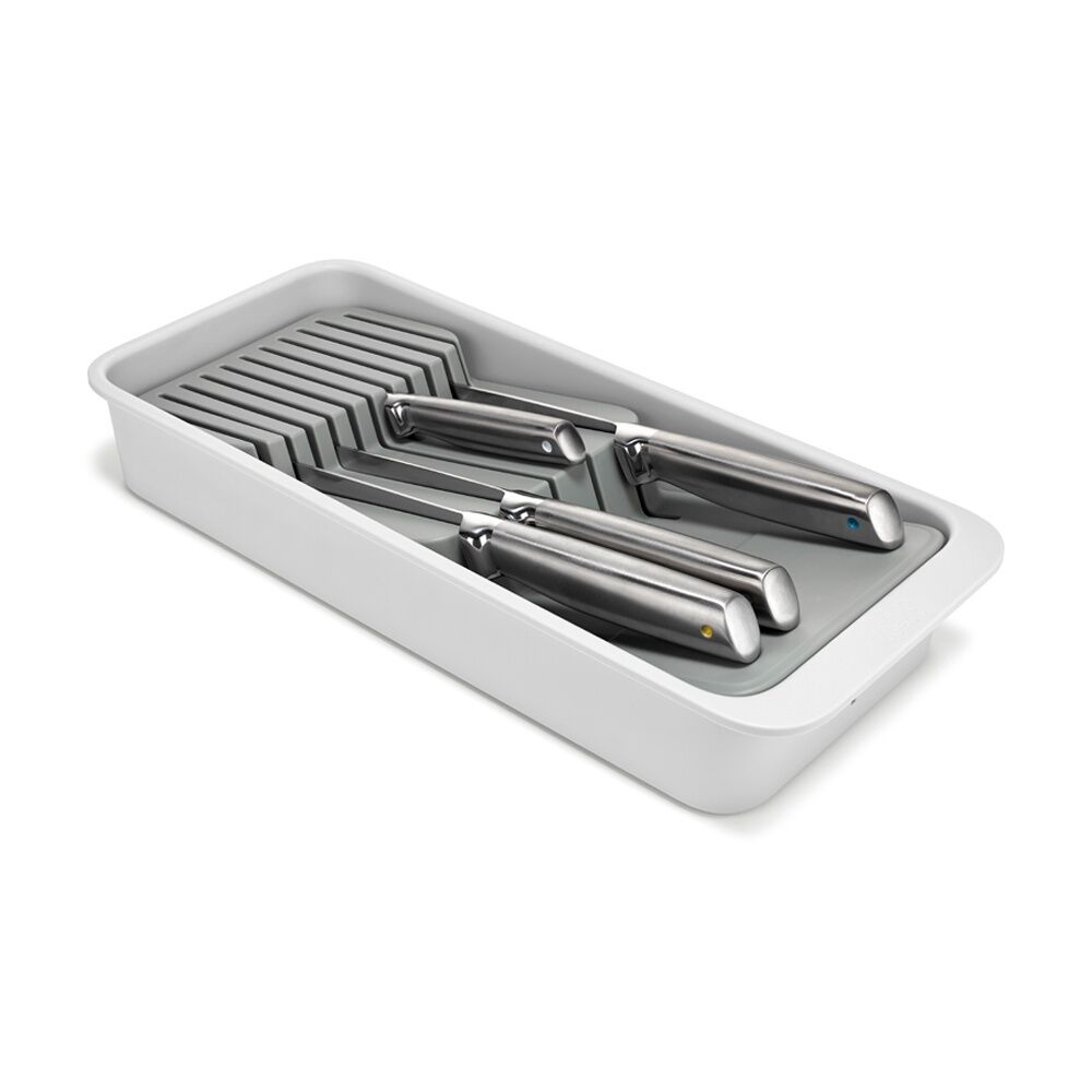 2PK Joseph Joseph 2-Tier Compact Knife Organiser Kitchen Storage Light Stone